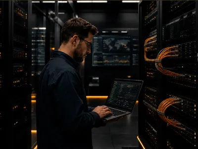 Network engineer working in a data center