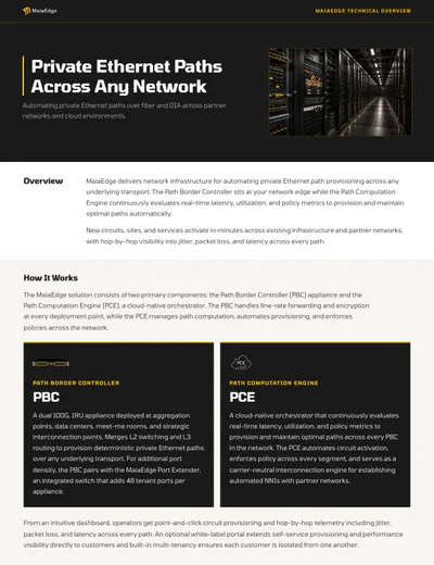 MaiaEdge Technical Overview — private Ethernet path provisioning across any network
